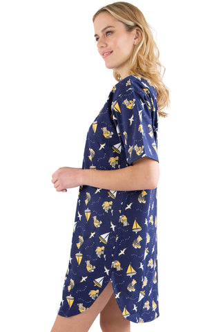 Women's Bear Sailboat Novelty Nightshirt Nightgown Sleep Shirt (Small)