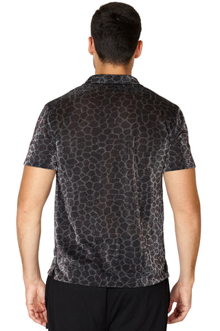 Mens' Animal Print Sparkle Button Up Sleep Shirt (Giraffe Black, Large)