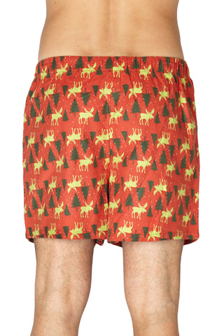 Mens Holiday Moose Trees Boxers, Red, Medium