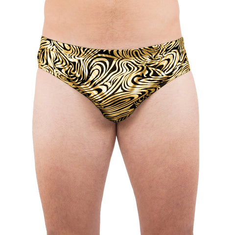 Intimo Mens Gold Swirls Print Bikini Brief Underwear (Medium)