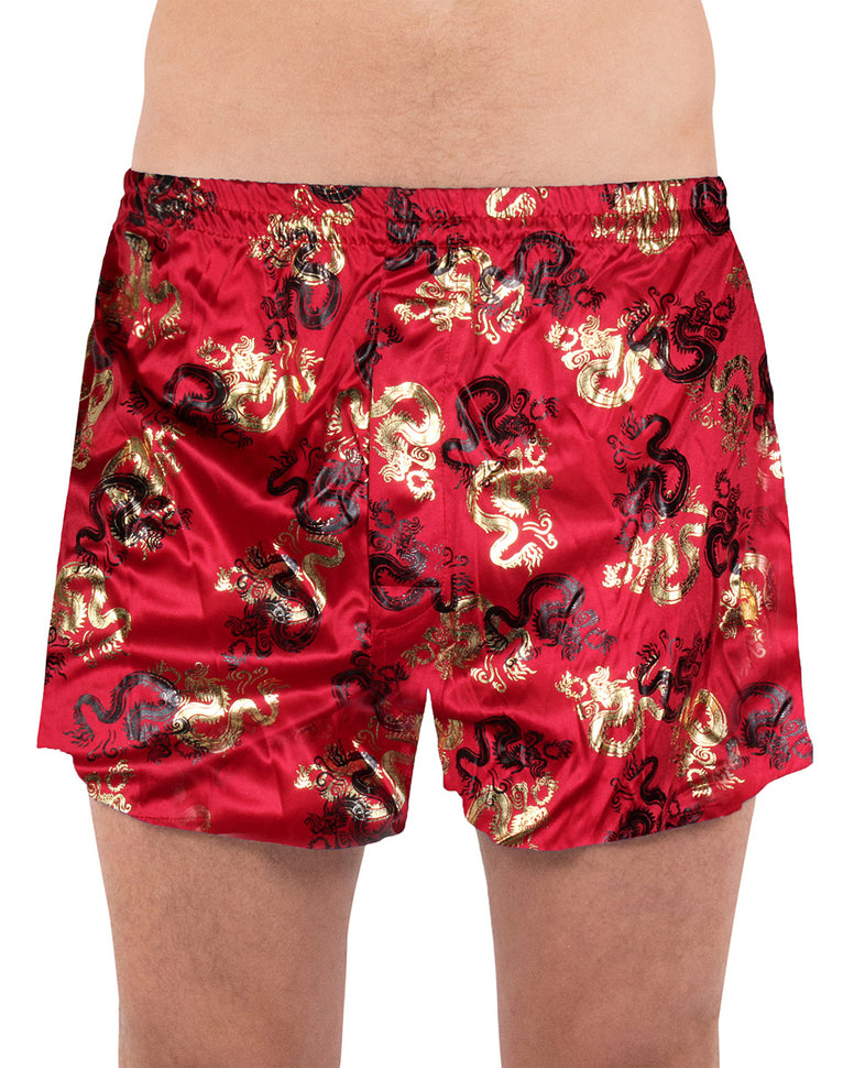 Metallic Dragon Boxer Short, RED, Small