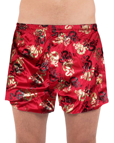 Metallic Dragon Boxer Short, RED, Medium