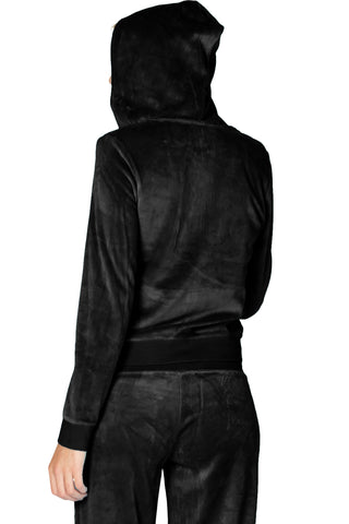 Womens Hooded Velour Sleep Top, Black, Small