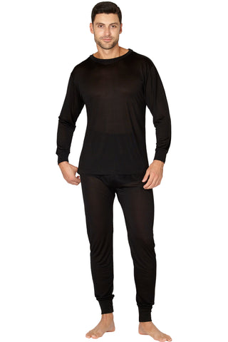 INTIMO Men's Classic Silk Long-Sleeve Pajama T-Shirt Loungewear (Black, Small)