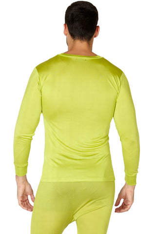 INTIMO Men's Classic Silk Long-Sleeve Pajama T-Shirt Loungewear (Chartreuse, Large)