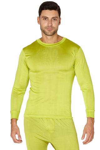 INTIMO Men's Classic Silk Long-Sleeve Pajama T-Shirt Loungewear (Chartreuse, Large)