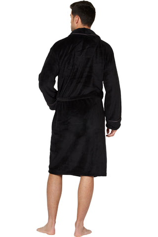 INTIMO Mens Alexander Julian Plush Robe with Satin Trim, Black, OneSize, One Size