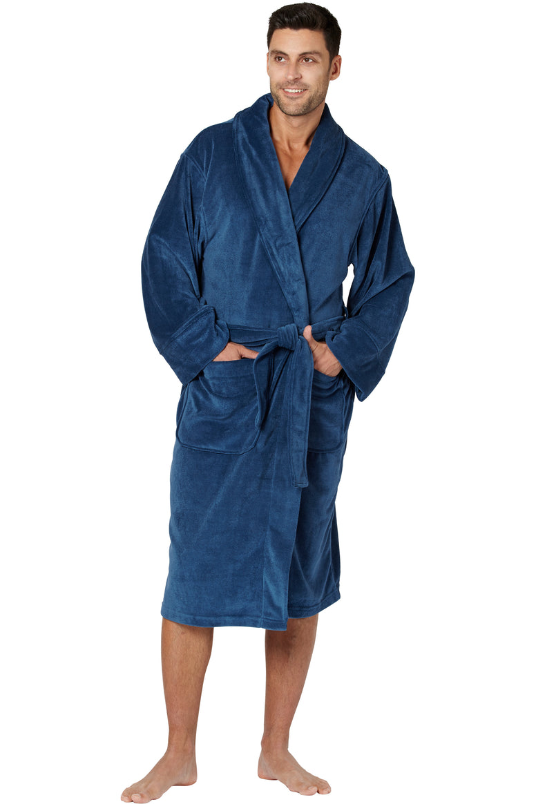 Mens Cozy Plush Fleece Robe, Navy, Large/X-Large