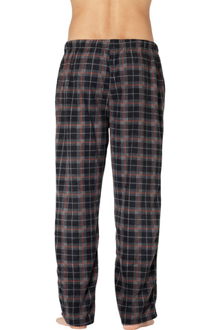 Intimo Mens Microfleece Plaid Lounge Pant, Black, M