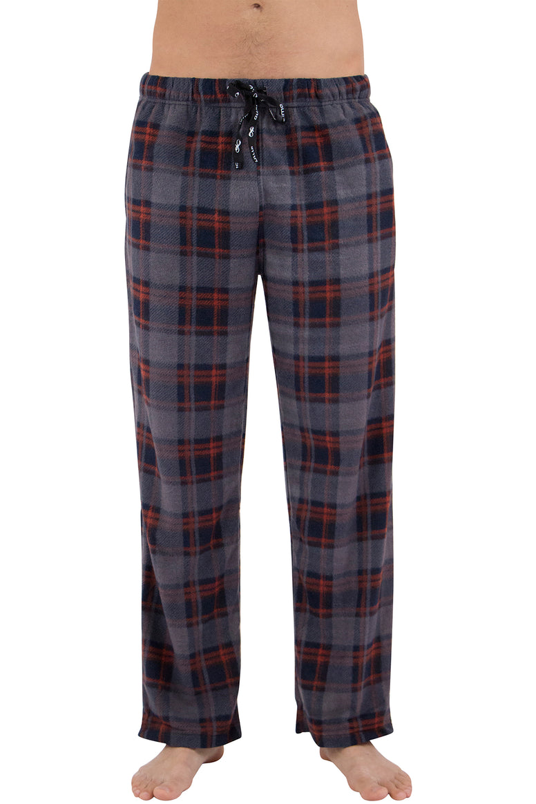 Intimo Mens Microfleece Plaid Lounge Pant, Red, L