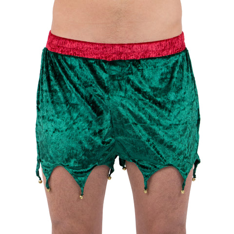 Max Deco Green Velvet Elf Boxers Holiday Boxer Shorts with Jingle Bells