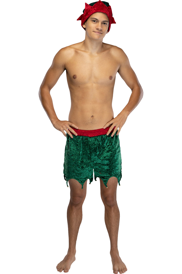 Mens' Elf Boxer Shorts w/ Hat Crushed Velvet Underwear (Medium)