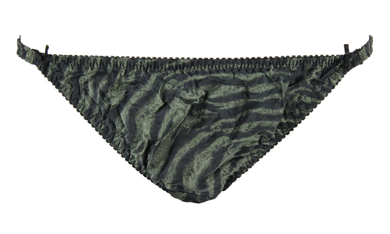 INTIMO Womens Classic Silk String Bikini (Green/Black Animal, Medium)