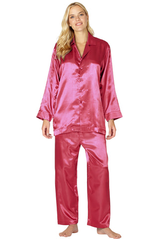 Intimo Womens Poly Charmeuse Pajama Set, Roseberry, Small