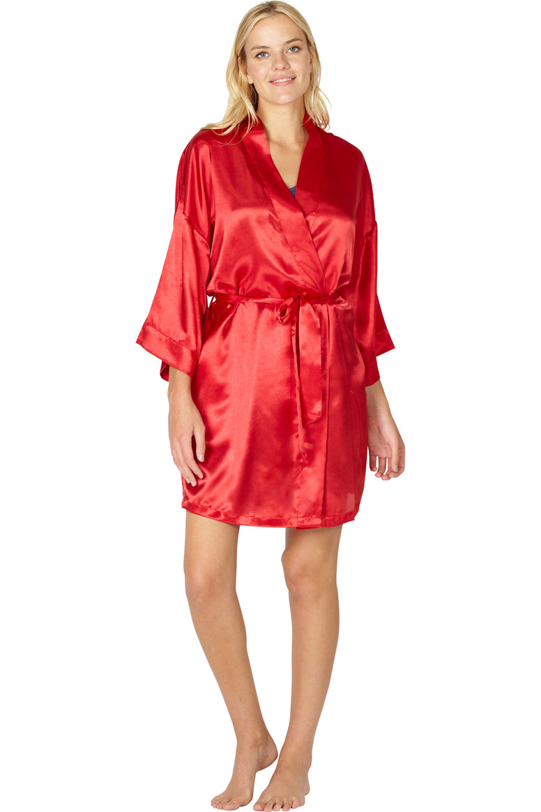 Intimo Womens Poly Charmeuse Robe, Red, Medium