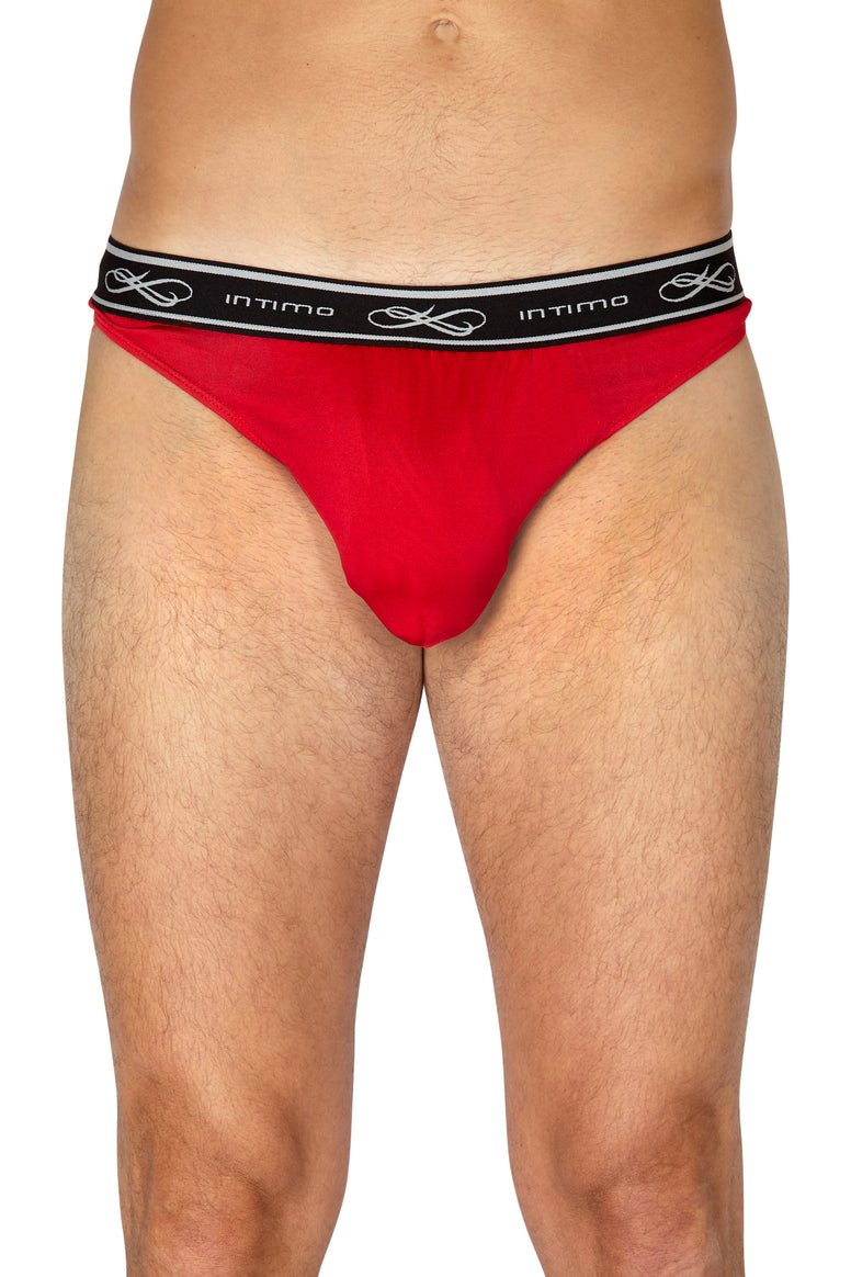 Mens Exposed Elastic Silk Thong, Red, Small