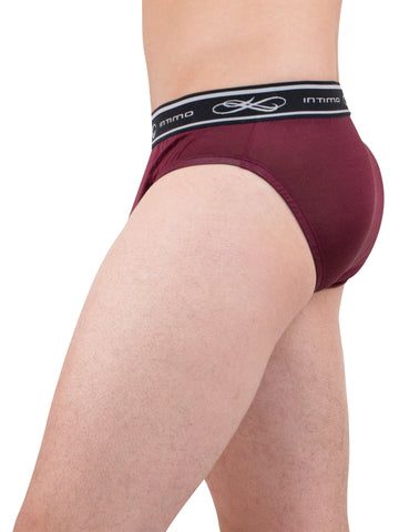 INTIMO Mens Comfy Exposed Waistband Silk Low Rise Brief, Maroon, Small