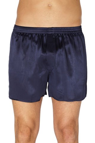 INTIMO Mens Classic Silk Boxers, Navy, Medium