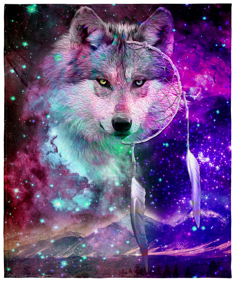 Dreamcatcher Wolf Space Fantasy Blanket Super Soft Silk Touch Plush Fleece Throw 50" X 60"