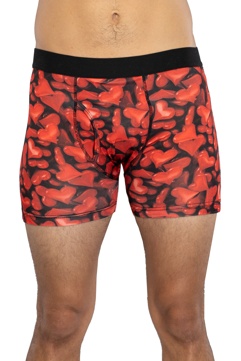 Mens Red Gel Hearts Boxer Briefs, RED, Large