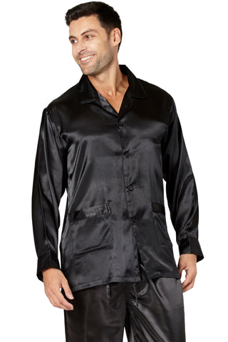 Intimo Mens Classic Satin Long Sleeve One Pocket Pajama Top