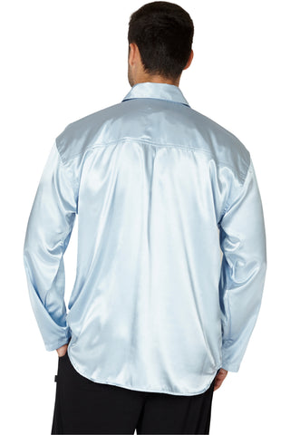 Intimo Mens Classic Satin Long Sleeve One Pocket Pajama Top, Blue, Large