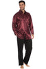 Intimo Mens Classic Satin Long Sleeve One Pocket Pajama Top, Maroon, Large