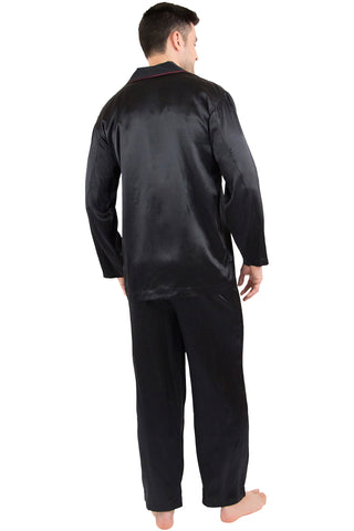 Mens Silk Robe with Piping (XL US (Size 46-48), Black)