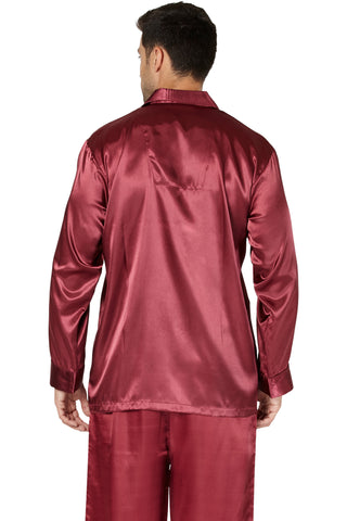 Intimo Mens Satin Pajama Sleep Top with Pockets, Maroon, Medium