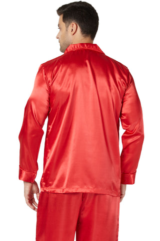 Intimo Mens Satin Pajama Sleep Top with Pockets, Red, Medium