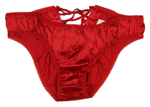 Womens Comfy Silk Lace Up Bikini Thong, Red, Large