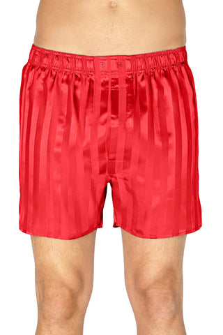 INTIMO Mens Silk Tripe Jacquard Boxer, Red, Small