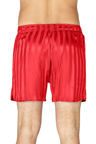 INTIMO Mens Silk Tripe Jacquard Boxer, Red, Small